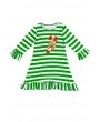 Candy Cane Accent Green White Striped Christmas Dress