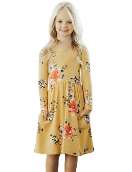 Floral Mustard Swing Dress with Hidden Pockets