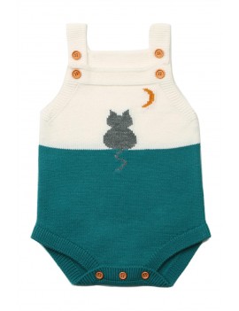 Green Cat Under the Moon Cotton Knit Infant Bodysuit