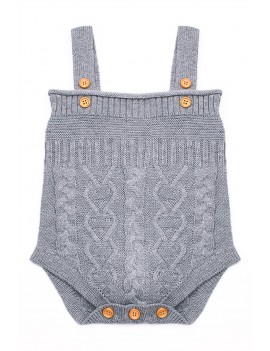 Grey Cable Knit Bunny Tail Baby Romper